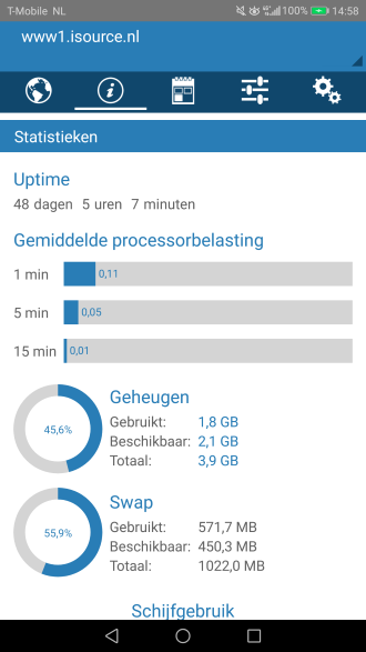 Plesk Mobile app server informatie